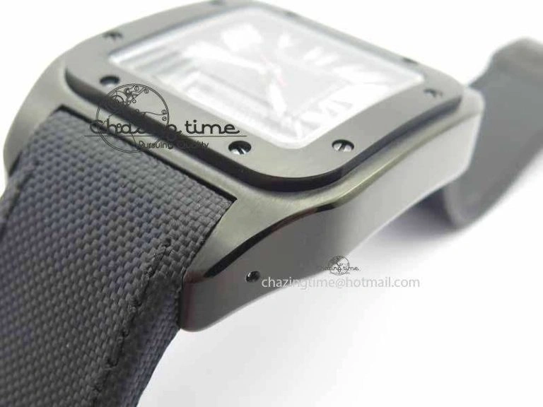 Classic Santos 100 38mm DLC Best Edition Black Dial On Nylon Strap A 6300
