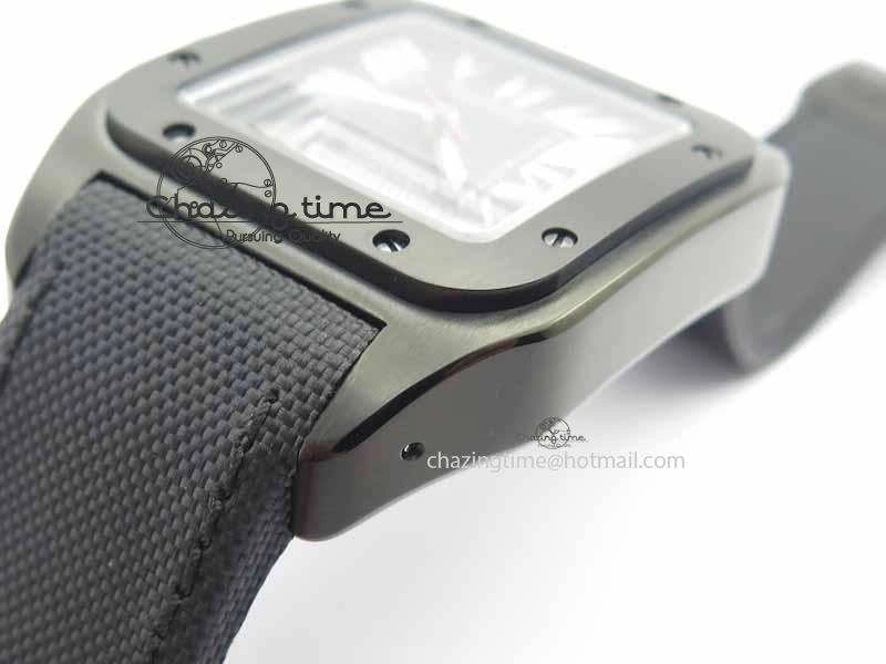 Classic Santos 100 38mm DLC Best Edition Black Dial On Nylon Strap A 6300
