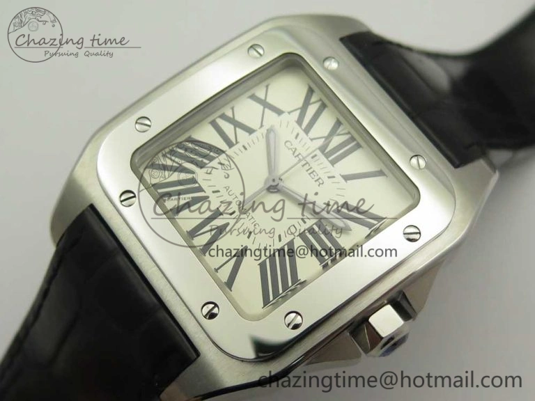 Snug Santos 100 38mm RXW 1:1 Best Edition Ladies SS White Dial on Black Leather Strap A 10633