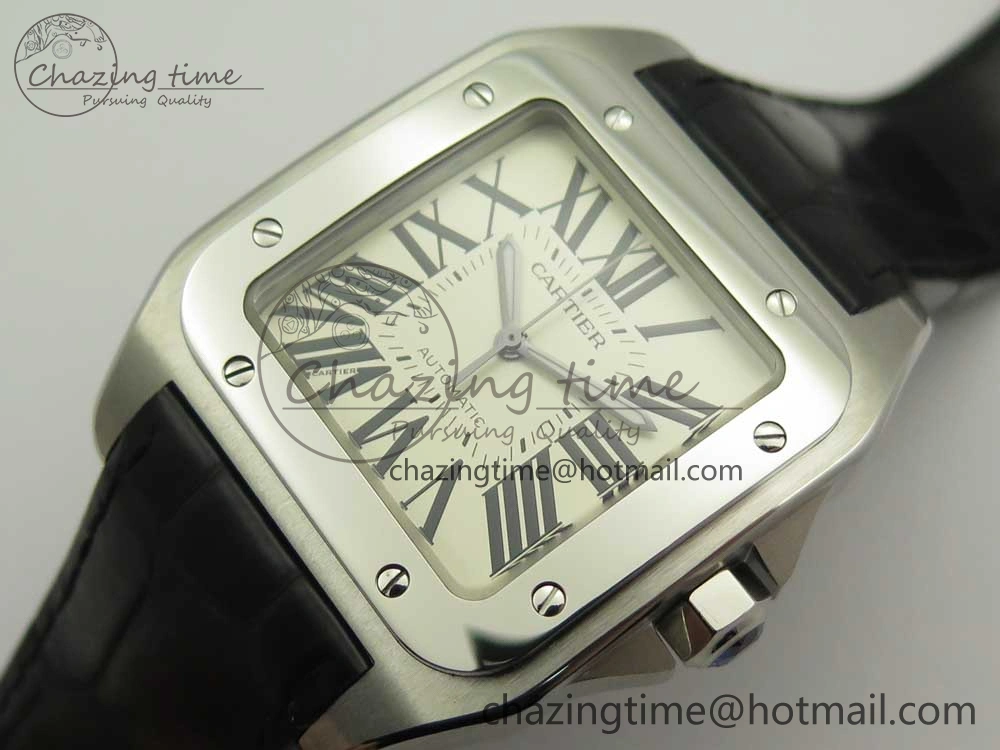 Snug Santos 100 38mm RXW 1:1 Best Edition Ladies SS White Dial on Black Leather Strap A 10633