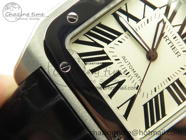 Snug Santos 100 38mm RXW 1:1 Best Edition Ladies SS White Dial on Black Leather Strap A 10633