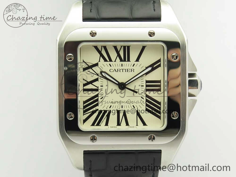 Snug Santos 100 38mm RXW 1:1 Best Edition Ladies SS White Dial on Black Leather Strap A 10633