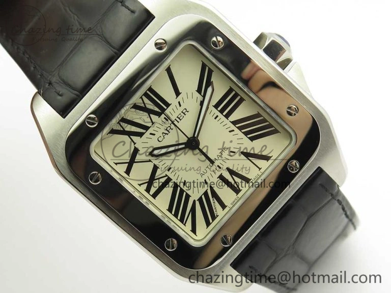 Snug Santos 100 38mm RXW 1:1 Best Edition Ladies SS White Dial on Black Leather Strap A 10633