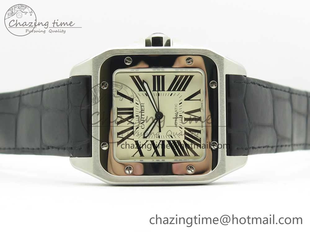 Snug Santos 100 38mm RXW 1:1 Best Edition Ladies SS White Dial on Black Leather Strap A 10633