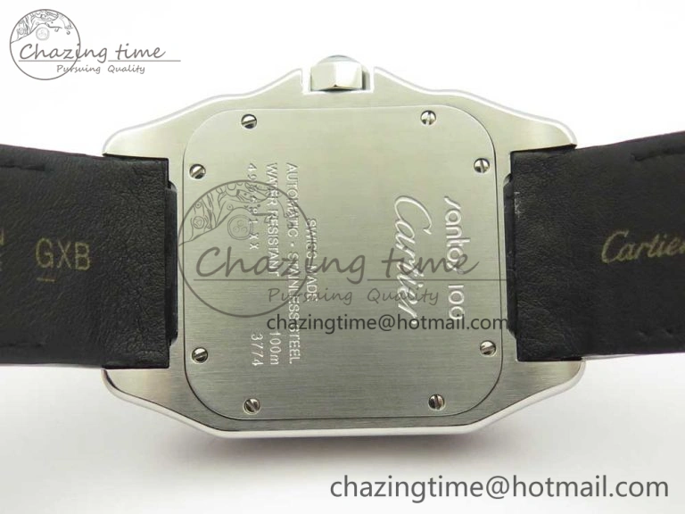 Snug Santos 100 38mm RXW 1:1 Best Edition Ladies SS White Dial on Black Leather Strap A 10633