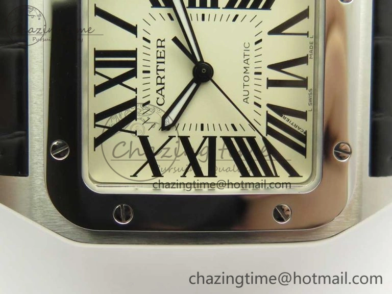 Snug Santos 100 38mm RXW 1:1 Best Edition Ladies SS White Dial on Black Leather Strap A 10633