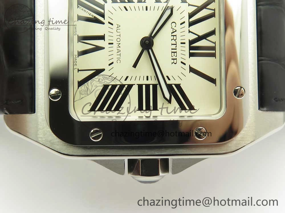 Snug Santos 100 38mm RXW 1:1 Best Edition Ladies SS White Dial on Black Leather Strap A 10633