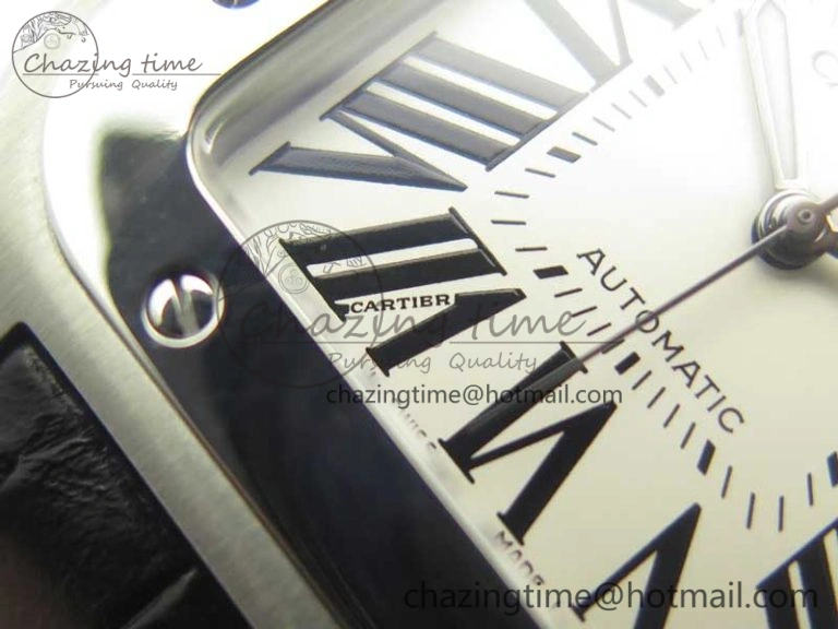 ZipUp Santos 100 38mm SS KZF 1:1 Best Edition White Dial on Black Leather Strap A 6214