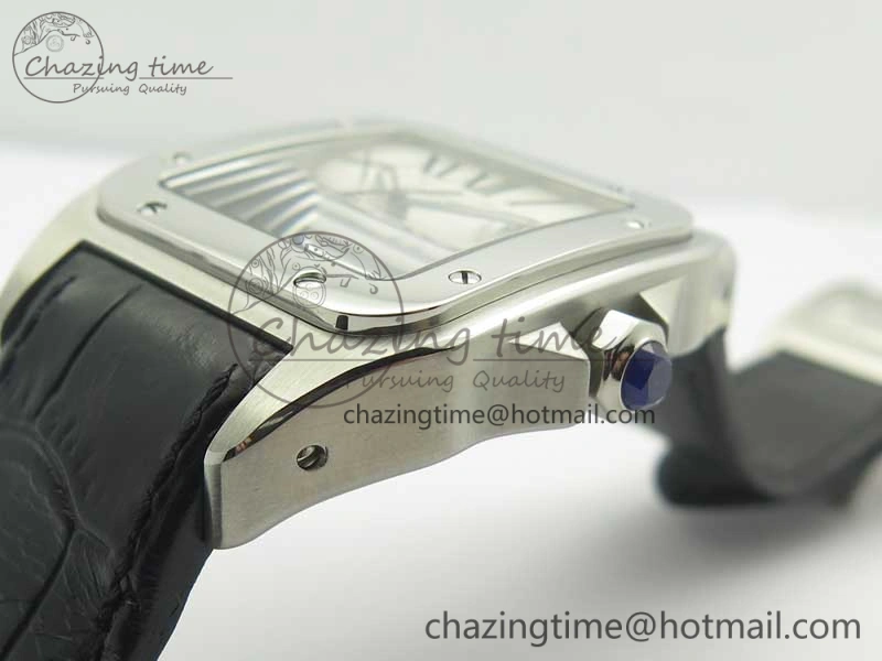 ZipUp Santos 100 38mm SS KZF 1:1 Best Edition White Dial on Black Leather Strap A 6214