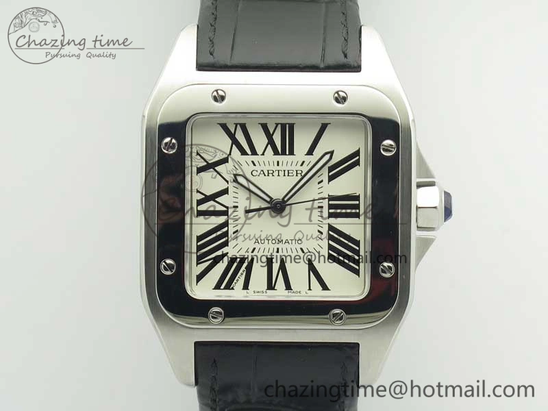 ZipUp Santos 100 38mm SS KZF 1:1 Best Edition White Dial on Black Leather Strap A 6214