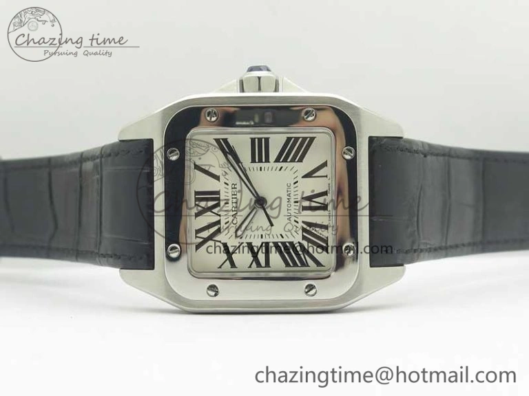 ZipUp Santos 100 38mm SS KZF 1:1 Best Edition White Dial on Black Leather Strap A 6214