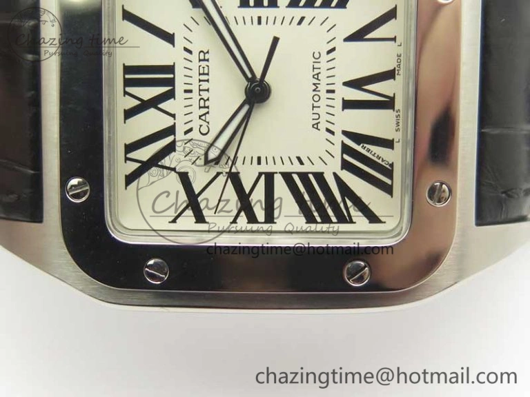 ZipUp Santos 100 38mm SS KZF 1:1 Best Edition White Dial on Black Leather Strap A 6214