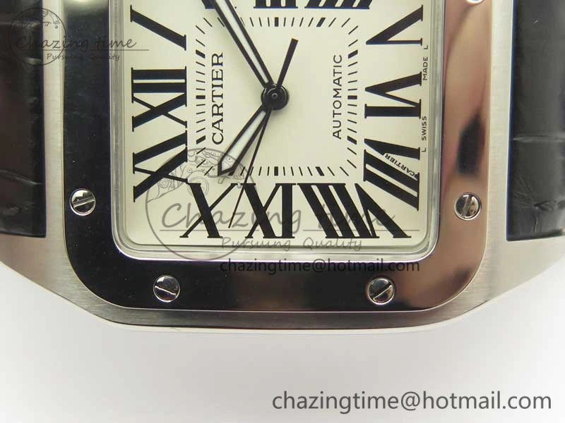 ZipUp Santos 100 38mm SS KZF 1:1 Best Edition White Dial on Black Leather Strap A 6214