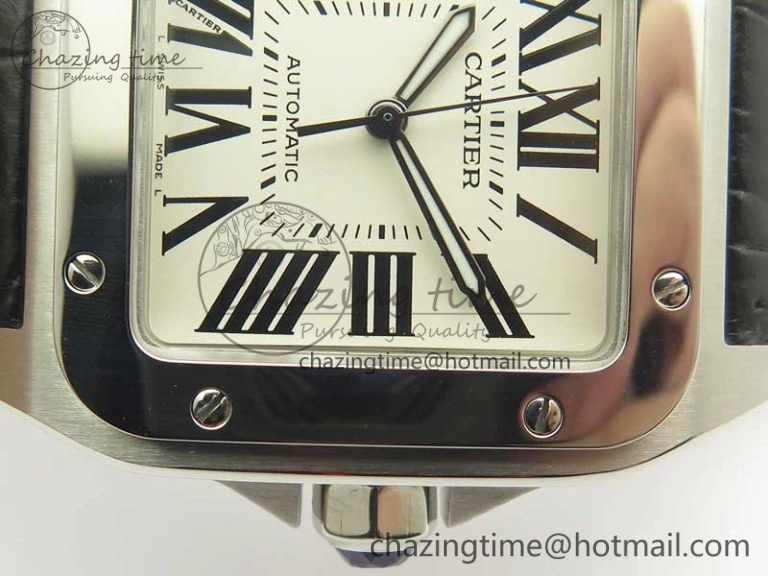 ZipUp Santos 100 38mm SS KZF 1:1 Best Edition White Dial on Black Leather Strap A 6214