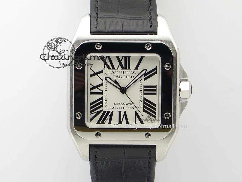 Santos 100 38mm SS White Dial On Black Leather Strap A Durable 6352