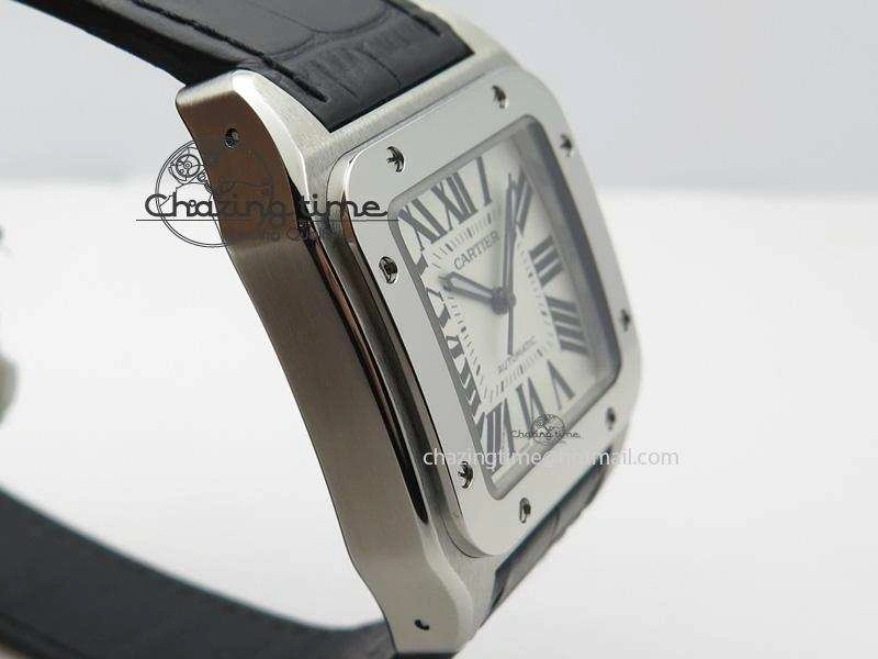 Santos 100 38mm SS White Dial On Black Leather Strap A Durable 6352