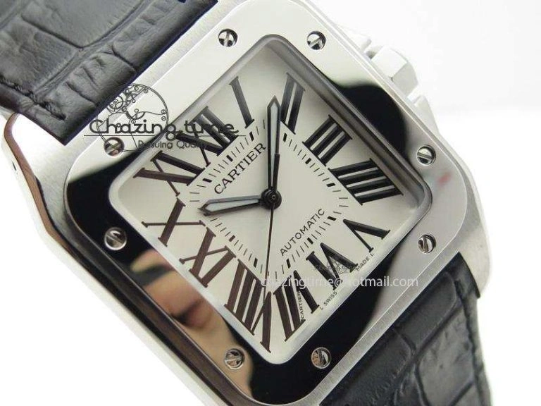 Santos 100 38mm SS White Dial On Black Leather Strap A Durable 6352