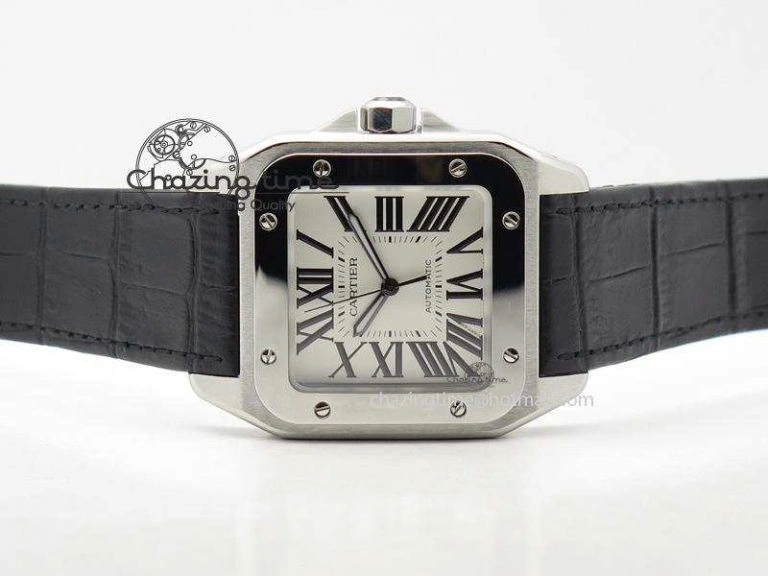 Santos 100 38mm SS White Dial On Black Leather Strap A Durable 6352