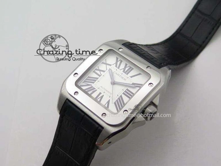 Santos 100 38mm SS White Dial On Black Leather Strap A Durable 6352
