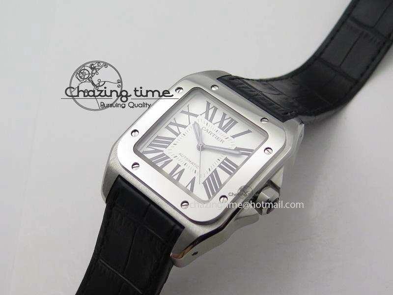 Santos 100 38mm SS White Dial On Black Leather Strap A Durable 6352