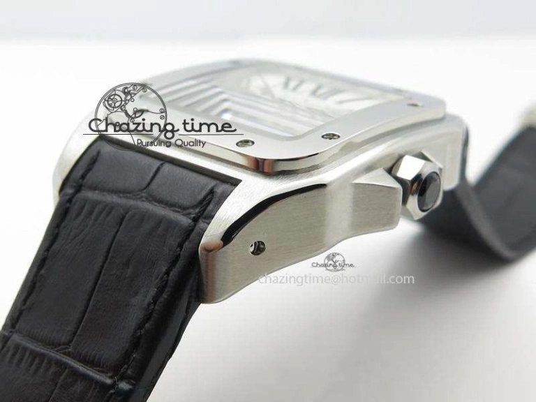 Santos 100 38mm SS White Dial On Black Leather Strap A Durable 6352