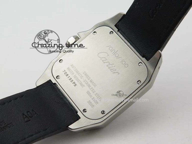 Santos 100 38mm SS White Dial On Black Leather Strap A Durable 6352
