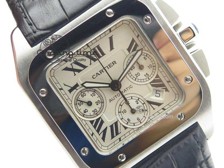 Santos 100 Chronograph SS Ultimate Edition On Black Leather Strap A Thermal 6366