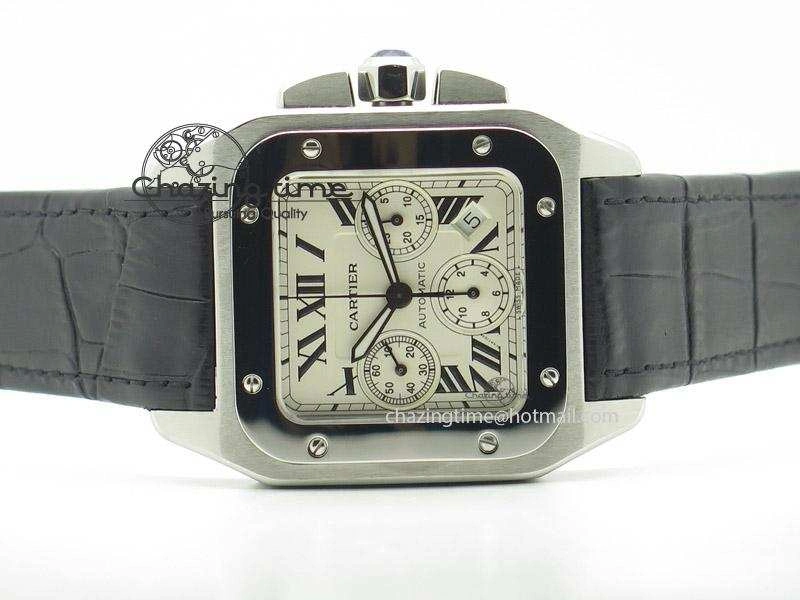 Santos 100 Chronograph SS Ultimate Edition On Black Leather Strap A Thermal 6366