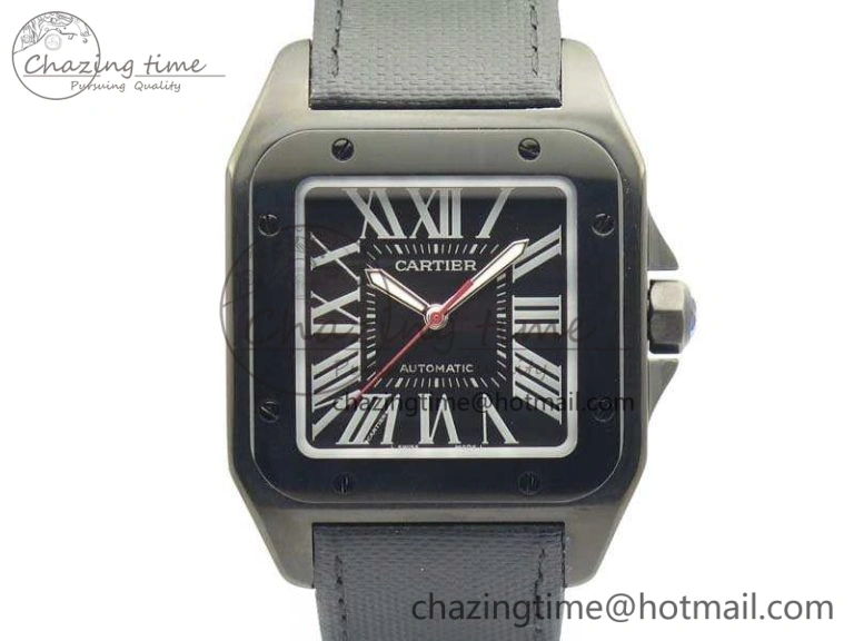 Affordable Santos 100 DLC V6F 1:1 Best Edition Black Dial On Black Nylon Strap A1847 MC 6264