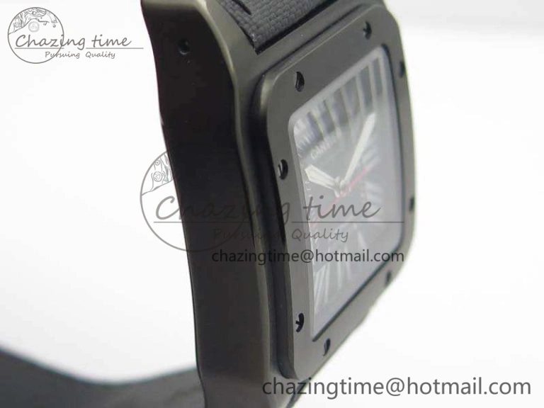 Affordable Santos 100 DLC V6F 1:1 Best Edition Black Dial On Black Nylon Strap A1847 MC 6264