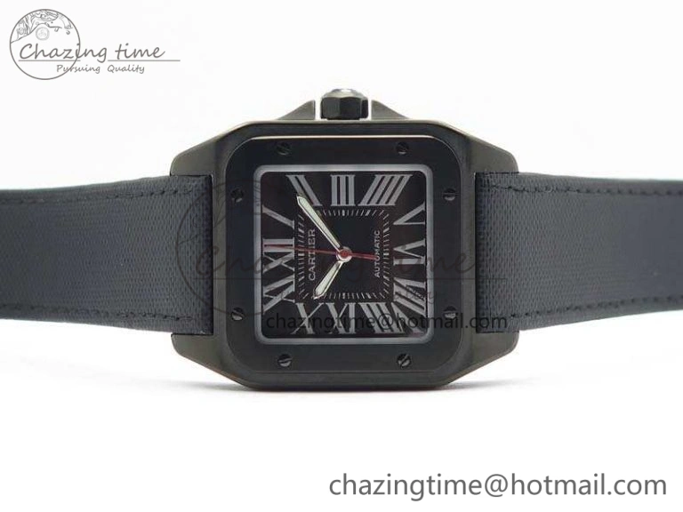 Affordable Santos 100 DLC V6F 1:1 Best Edition Black Dial On Black Nylon Strap A1847 MC 6264