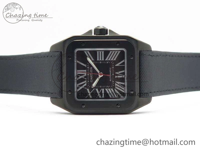 Affordable Santos 100 DLC V6F 1:1 Best Edition Black Dial On Black Nylon Strap A1847 MC 6264