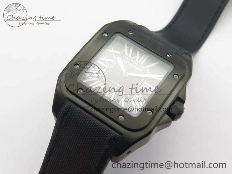 Affordable Santos 100 DLC V6F 1:1 Best Edition Black Dial On Black Nylon Strap A1847 MC 6264