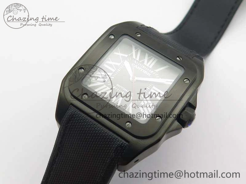 Affordable Santos 100 DLC V6F 1:1 Best Edition Black Dial On Black Nylon Strap A1847 MC 6264