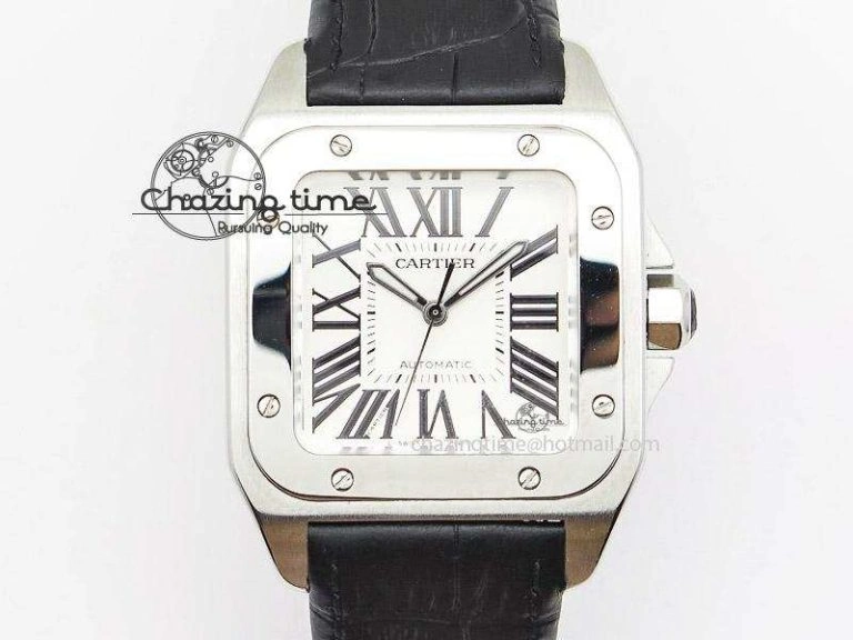 UrbanStyle Santos 100 Midsize SS White Dial on Black Leather Strap ETA 6379