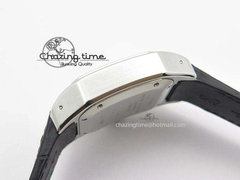 Santos 100 Midsize SS White Dial on Black Leather Strap ETA WrinkleFree 10796