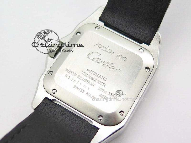 Santos 100 Midsize SS White Dial on Black Leather Strap ETA WrinkleFree 10796