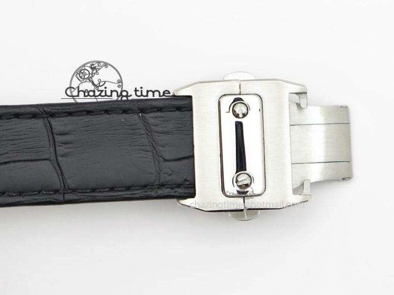 Santos 100 Midsize SS White Dial on Black Leather Strap ETA WrinkleFree 10796