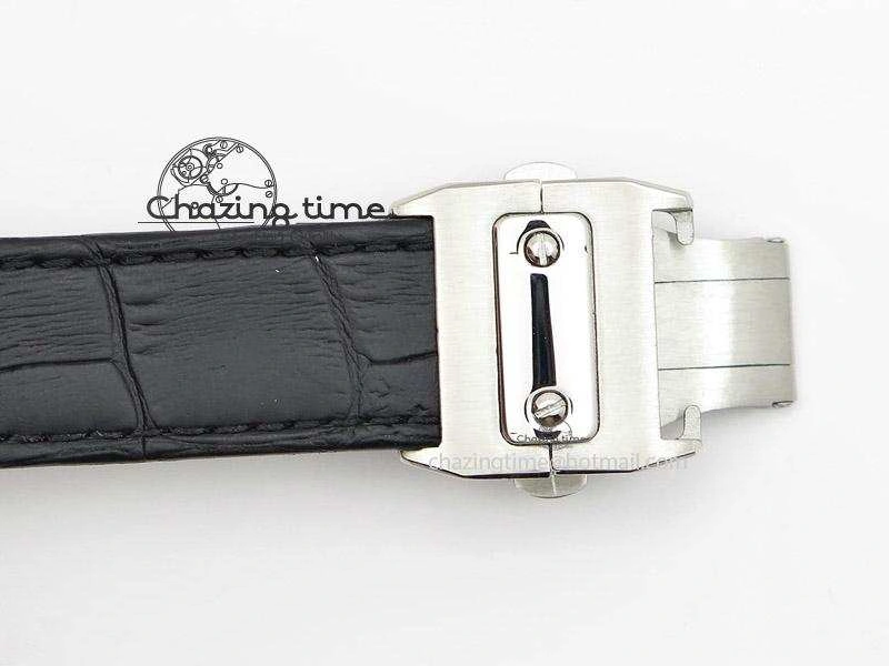 Santos 100 Midsize SS White Dial on Black Leather Strap ETA WrinkleFree 10796