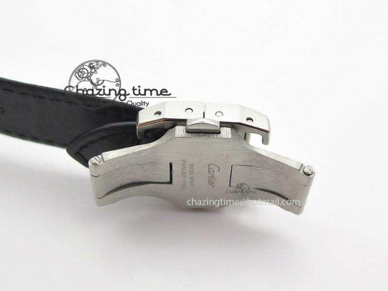 Santos 100 Midsize SS White Dial on Black Leather Strap ETA WrinkleFree 10796