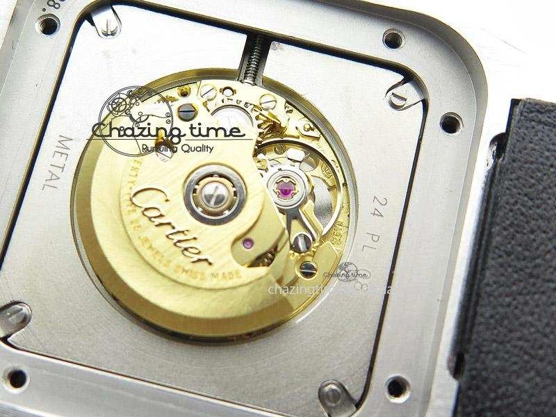 Santos 100 Midsize SS White Dial on Black Leather Strap ETA WrinkleFree 10796