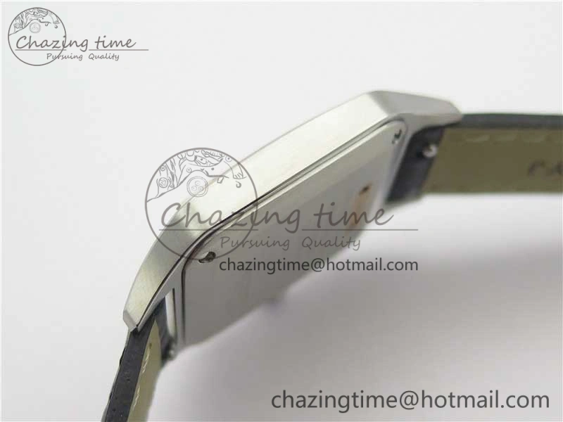 Santos 27.5mm SS RG XF 1:1 Best Edition Silver Dial on Black Croco Strap Ronda Quartz NewStyle 6125