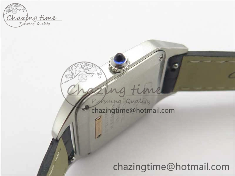 Santos 27.5mm SS RG XF 1:1 Best Edition Silver Dial on Black Croco Strap Ronda Quartz NewStyle 6125