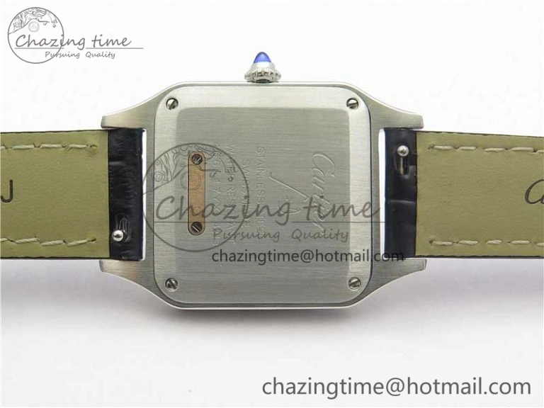 Santos 27.5mm SS RG XF 1:1 Best Edition Silver Dial on Black Croco Strap Ronda Quartz NewStyle 6125