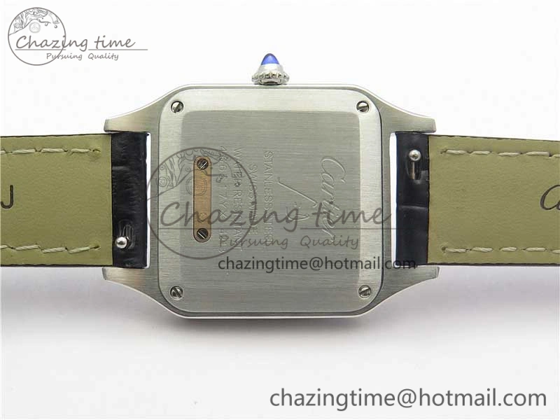 Santos 27.5mm SS RG XF 1:1 Best Edition Silver Dial on Black Croco Strap Ronda Quartz NewStyle 6125