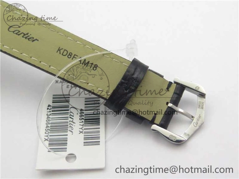 Santos 27.5mm SS RG XF 1:1 Best Edition Silver Dial on Black Croco Strap Ronda Quartz NewStyle 6125