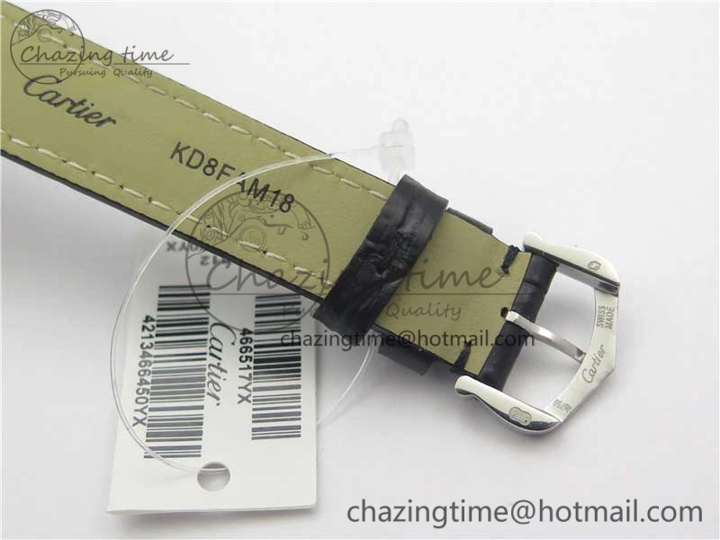 Santos 27.5mm SS RG XF 1:1 Best Edition Silver Dial on Black Croco Strap Ronda Quartz NewStyle 6125