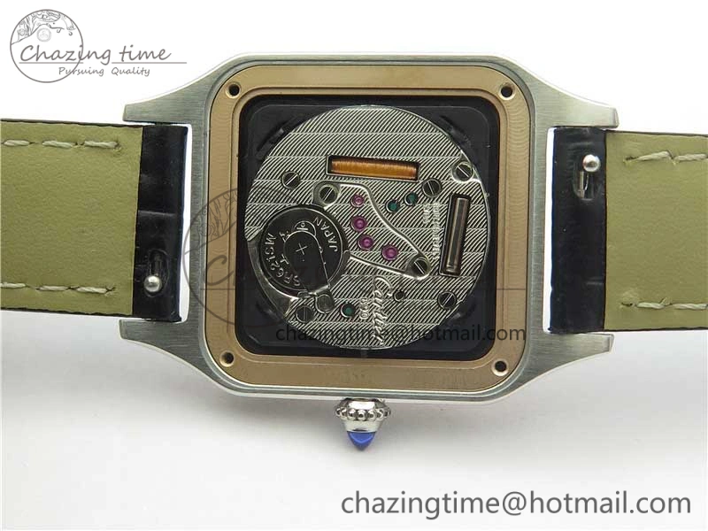 Santos 27.5mm SS RG XF 1:1 Best Edition Silver Dial on Black Croco Strap Ronda Quartz NewStyle 6125