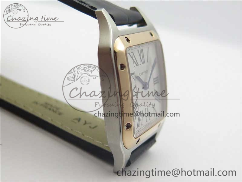 Santos 27.5mm SS RG XF 1:1 Best Edition Silver Dial on Black Croco Strap Ronda Quartz NewStyle 6125