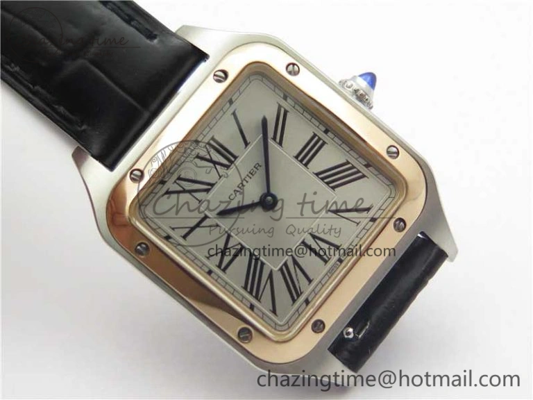 Santos 27.5mm SS RG XF 1:1 Best Edition Silver Dial on Black Croco Strap Ronda Quartz NewStyle 6125